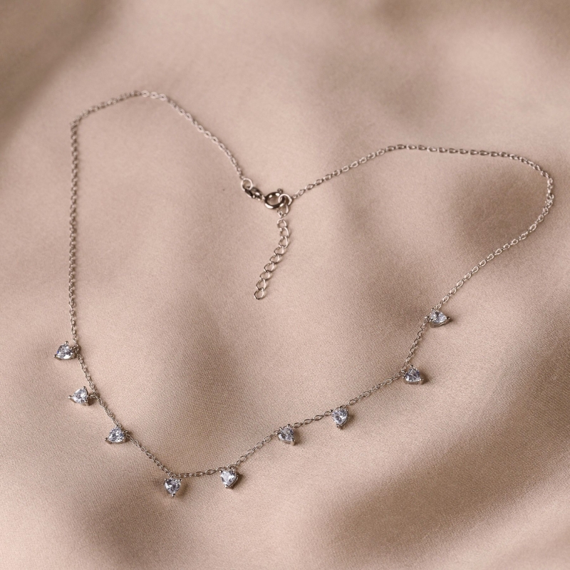 Colier argint Heart Delicate zirconia salba