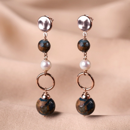 Sterling  Silver Earings Terra bronz agate, turcoaz