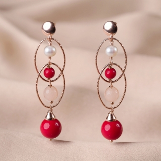 Cercei argint roz Diva Mood cuart, coral, perle