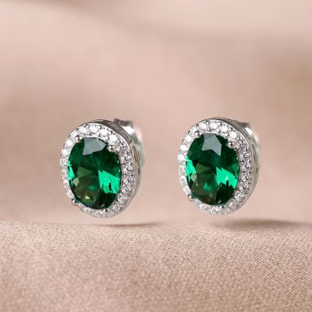 Sterling  Silver Earings  Precious green zirconia