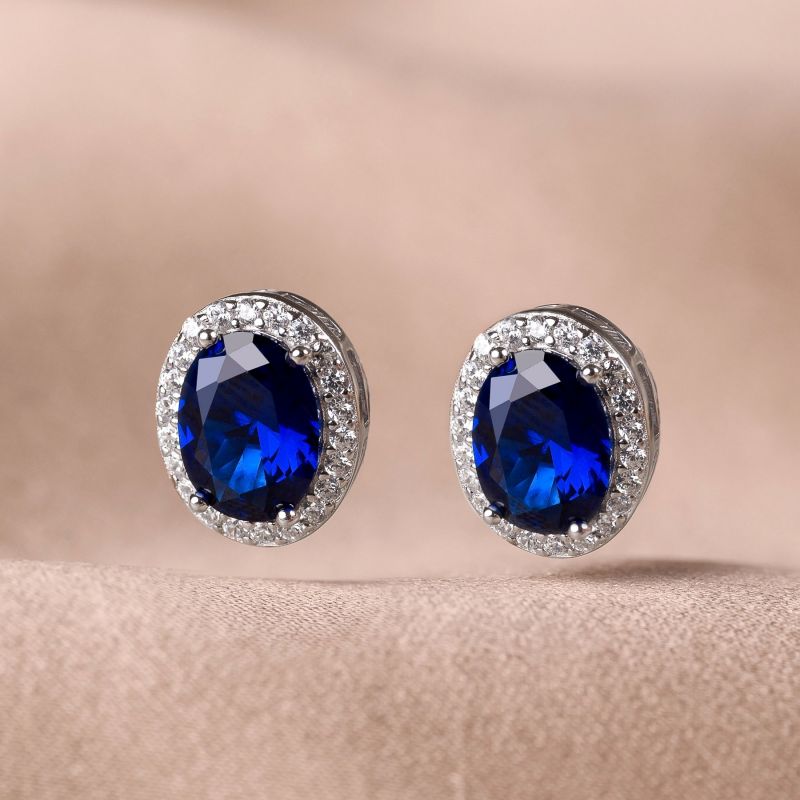 Sterling  Silver Earings  Precious blue zirconia