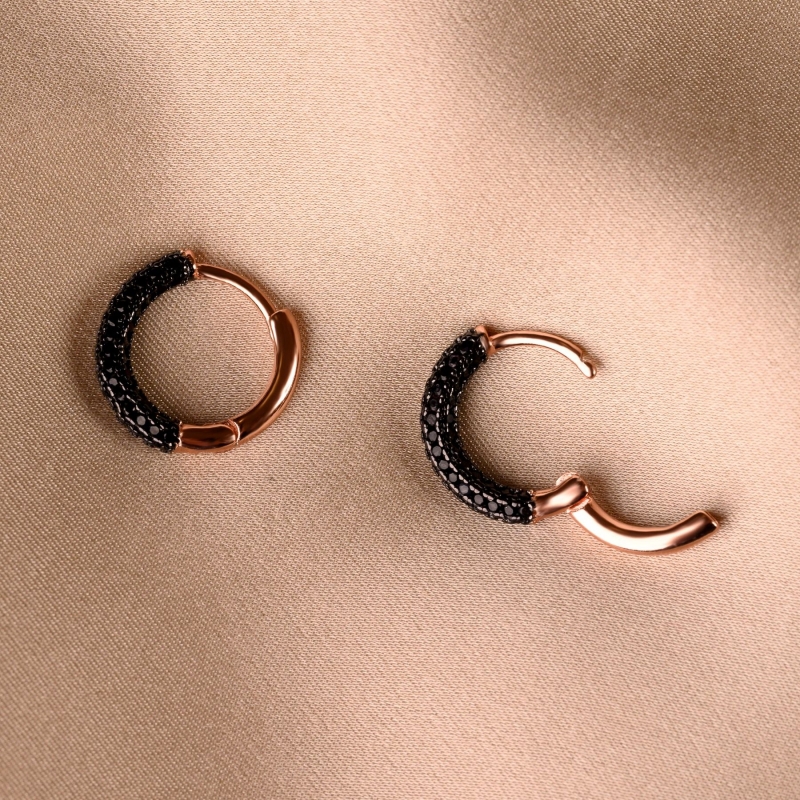 Sterling  Silver Earings  Creole Shine black