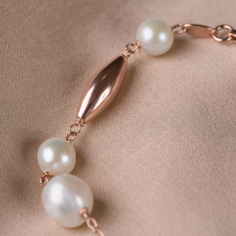 Bratara argint roz J'adore perle de cultura albe