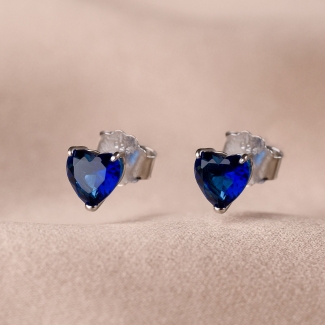 Sterling  Silver Earings  Minimal Princess Blue Heart zirconia