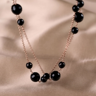 Colier argint 4 Black Dress agate negre