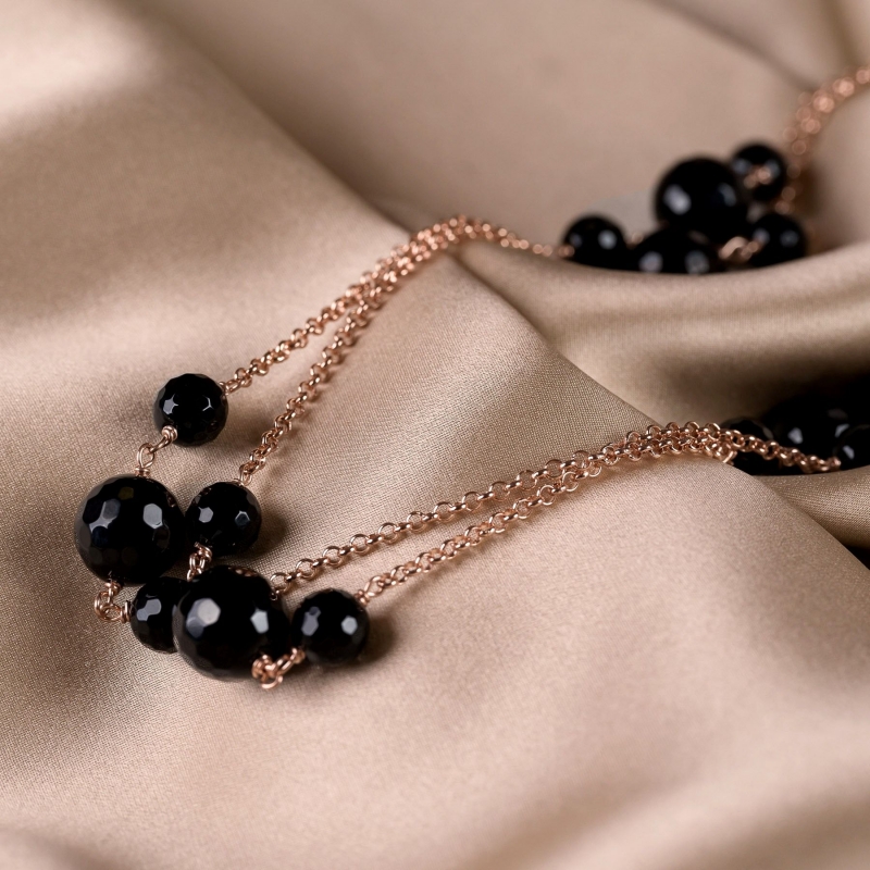 Colier argint 4 Black Dress agate negre