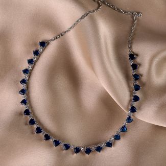 Sterling Silver Necklace Blue Velvet Hearts