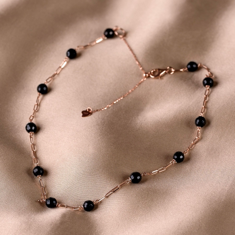 Choker argint roz cu agate negre, lantisor culisant