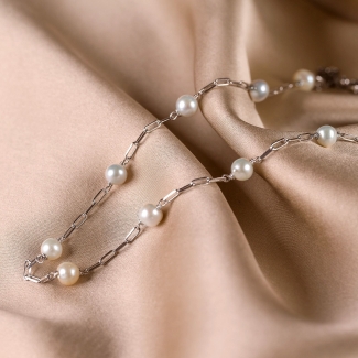 Choker argint cu perle de cultura, lantisor culisant