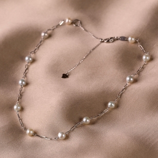 Choker argint cu perle de cultura, lantisor culisant