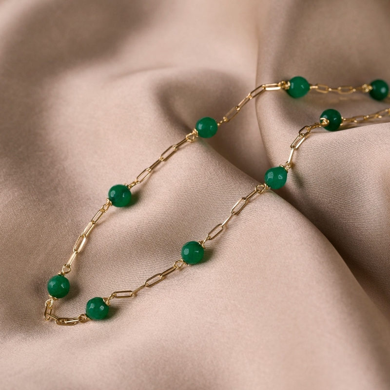 Adjustable Sterling Silver Choker green jade