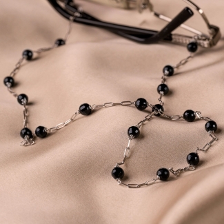 2in1 Lant ochelari si colier argint cu agate negre 60 cm