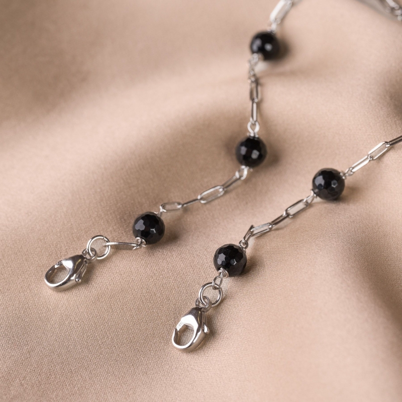 Sterling Silver Necklace 2in1 Glass Chain with black agate