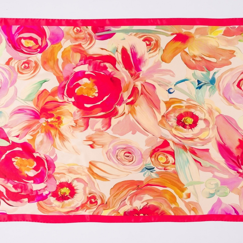 Silk shawl Infinite de Roses peach