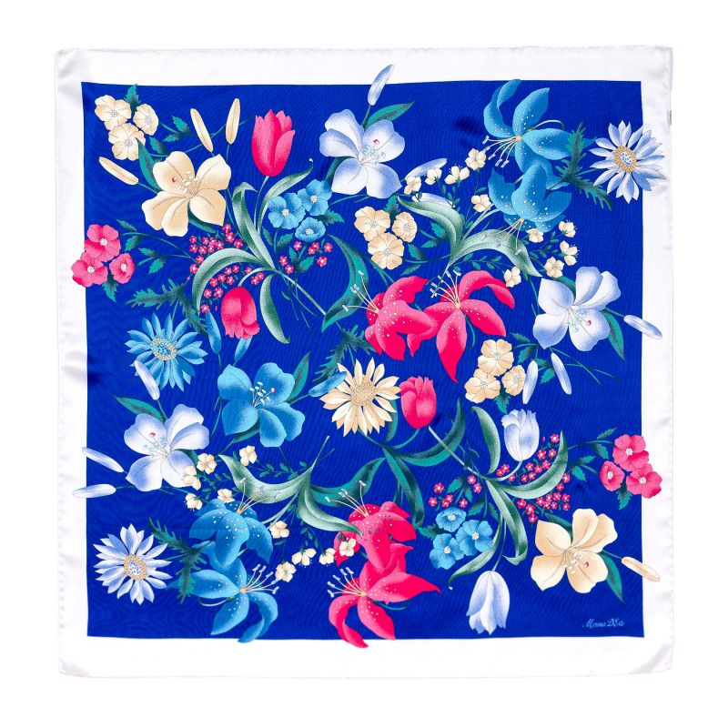 Silk scarf M Jardin de Reve blue