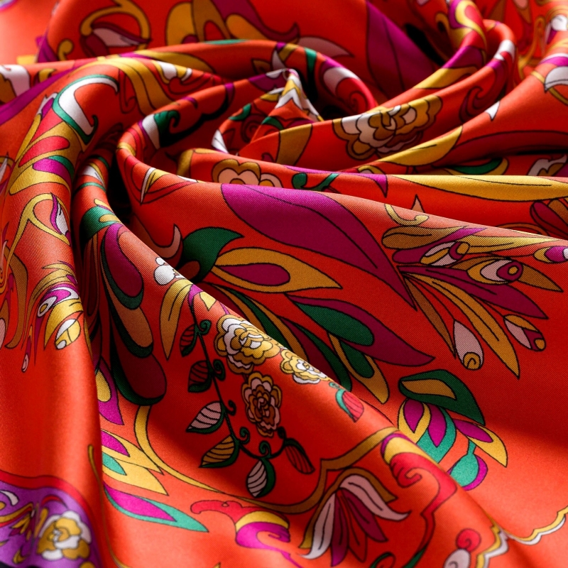 Silk scarf twill M Iconic Signature olive orange