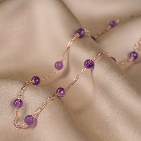 Choker argint roz cu ametist, lantisor culisant