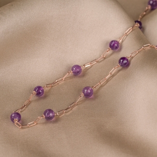 Choker argint roz cu ametist, lantisor culisant