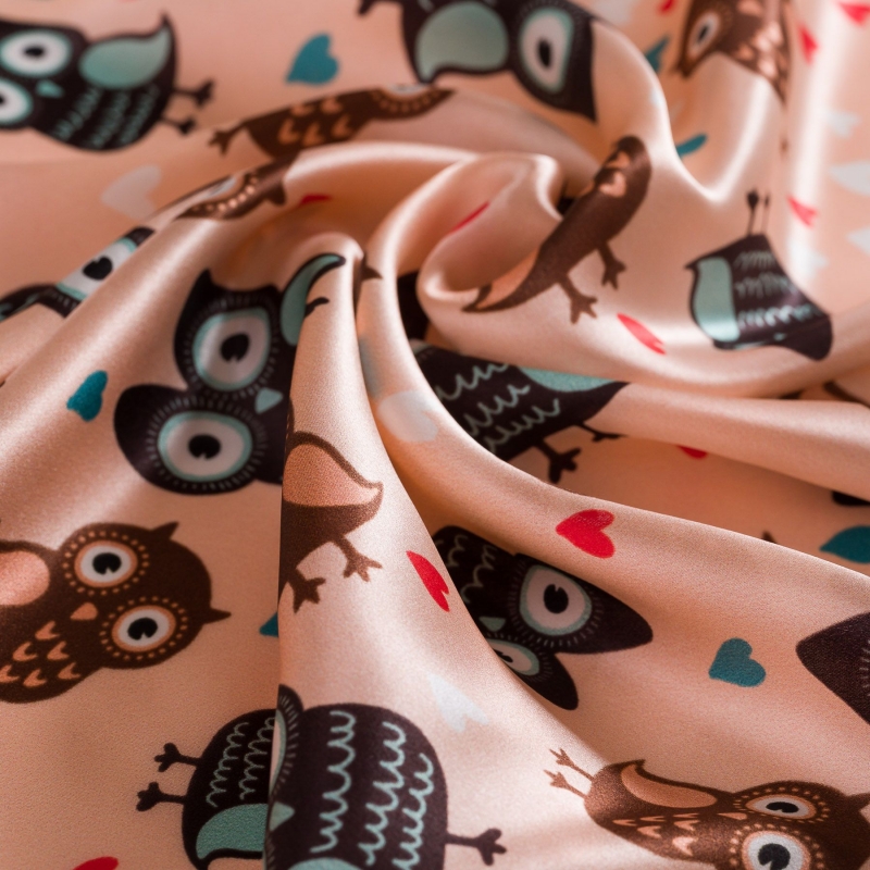 Coral pink owls silk scarf