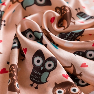 Coral pink owls silk scarf