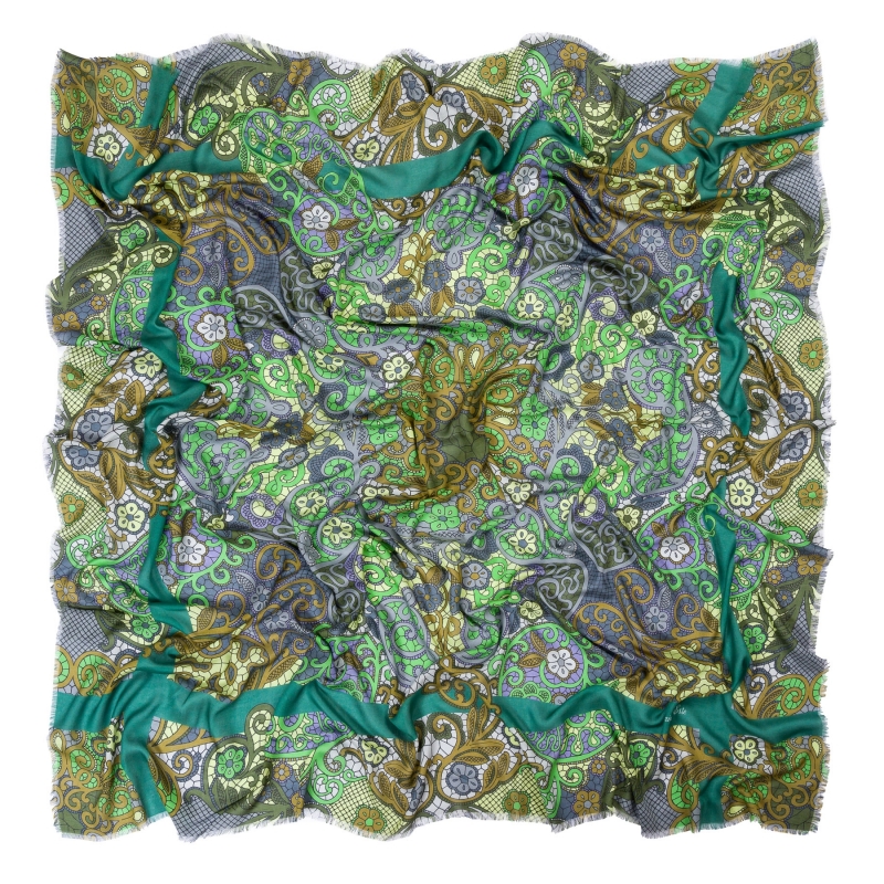 Modal and wool shawl Paisley Arabesc green