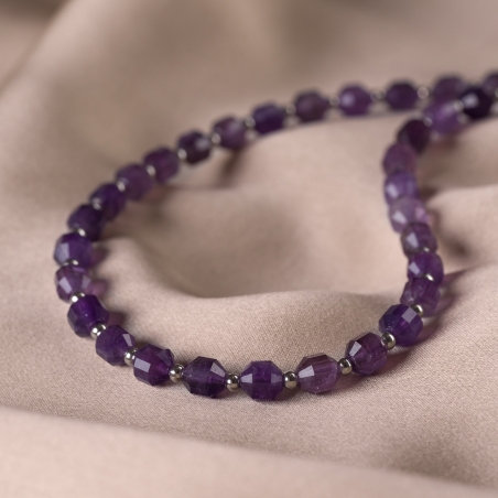 Adjustable Sterling Silver Choker amethyst barrel