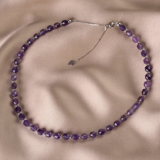 Adjustable Sterling Silver Choker amethyst barrel