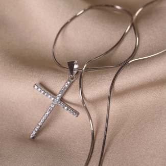 Colier argint Cross Full zirconia