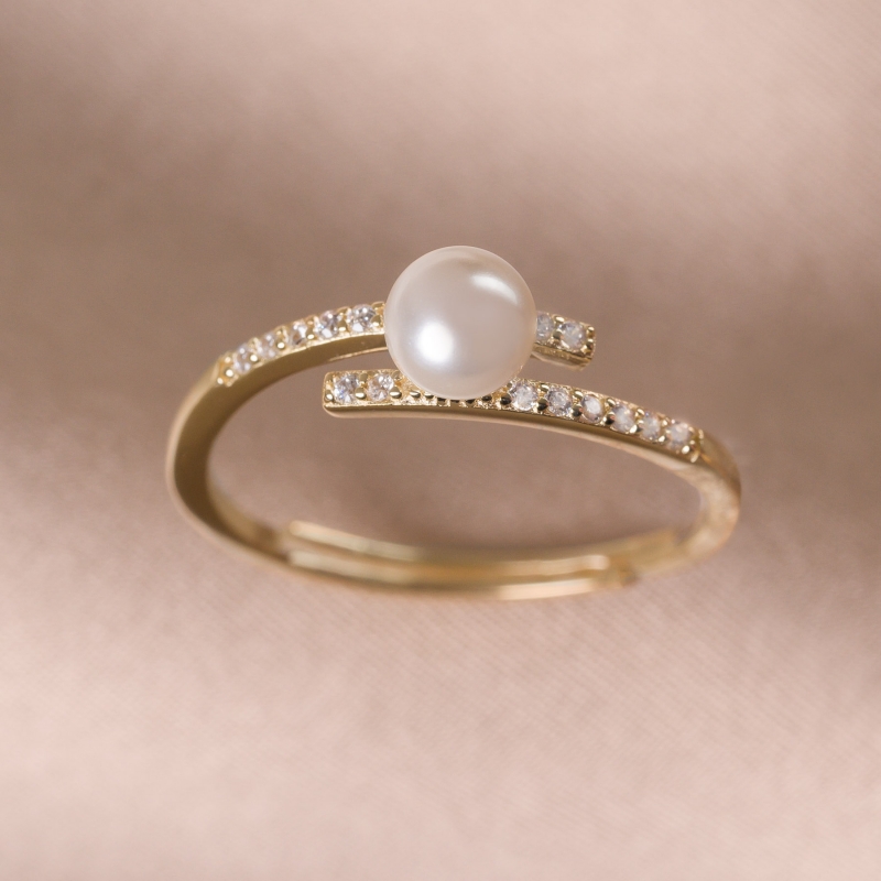 Sterling Silver Ring Essencial Pearl gold