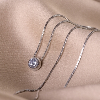 Colier argint Solitaire white zirconia, lantisor culisant