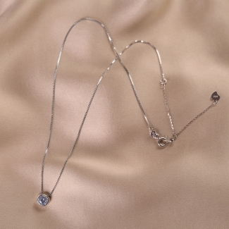 Colier argint Solitaire white zirconia, lantisor culisant