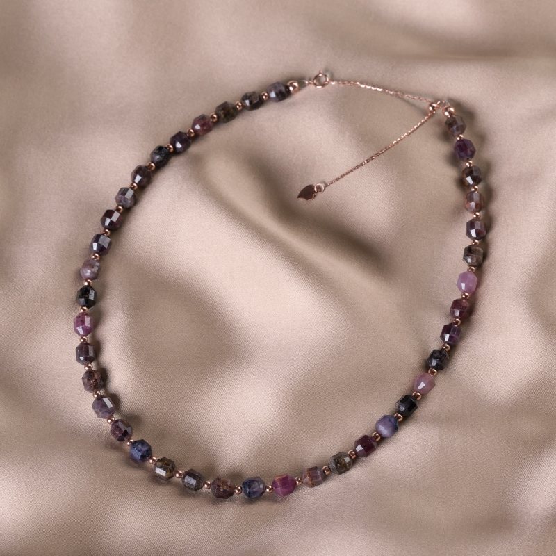 Choker argint roz rubin barrel, lantisor culisant argint roz