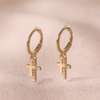 Sterling Silver Earrings 2 Little Cross gold