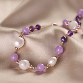 Sterling Silver Necklace with amethyst and pearls