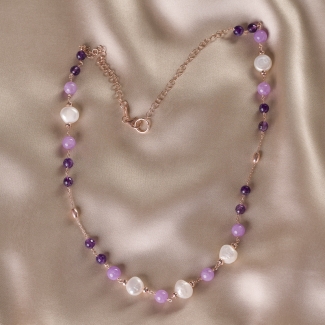 Sterling Silver Necklace with amethyst and pearls