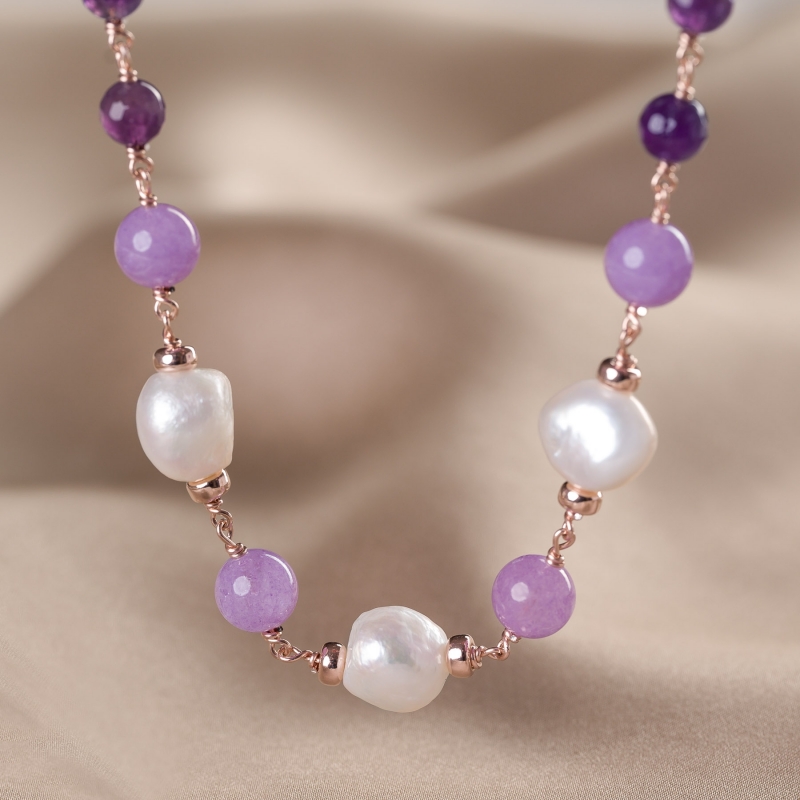 Sterling Silver Necklace with amethyst and pearls
