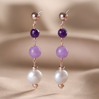 Cercei argint ametist si perle