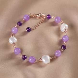 Sterling Silver Bracelet with amethyst and pearls