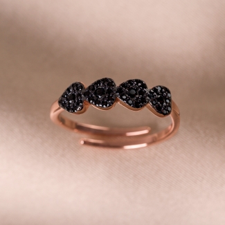 Sterling Silver Ring adjustable 4Hearts Black