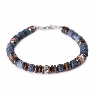 Cool Men Bracelet with cord, hematite, frozen agate, silver