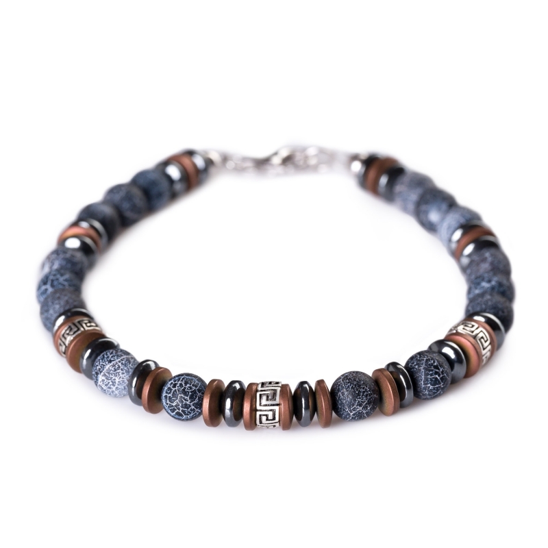 Cool Men Bracelet with cord, hematite, frozen agate, silver