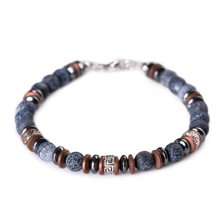 Cool Men Bracelet with cord, hematite, frozen agate, silver