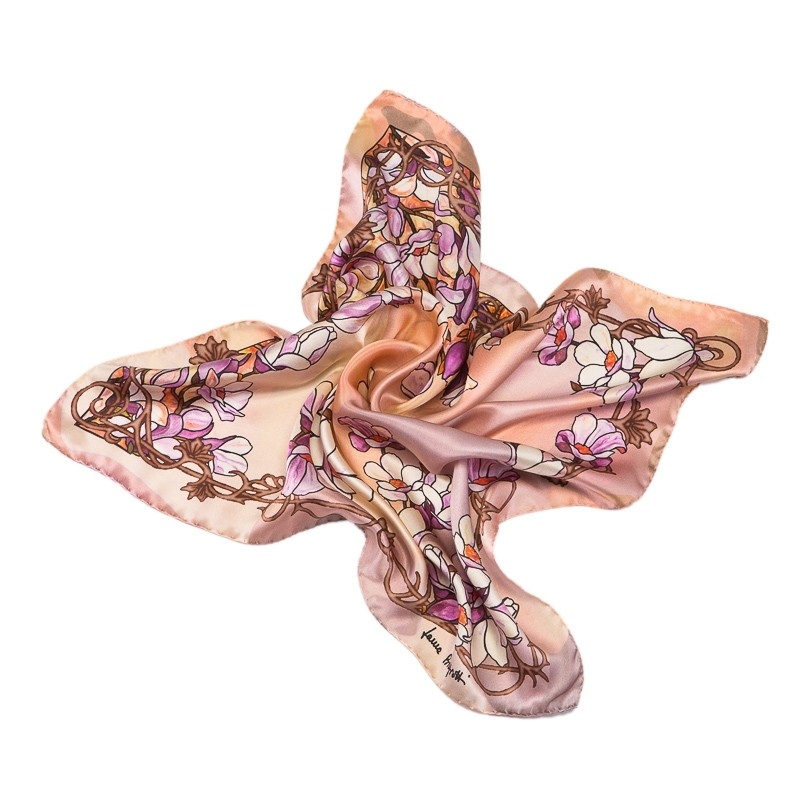 CADOU:Esarfa Laura Biagiotti purple flowers si bratara ametist, cuart roz, cristal de gheata