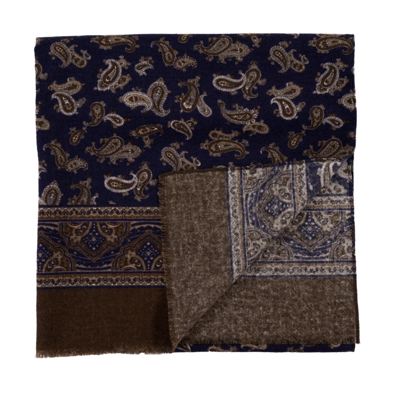 Men's wool scarf Filippo paisley blue