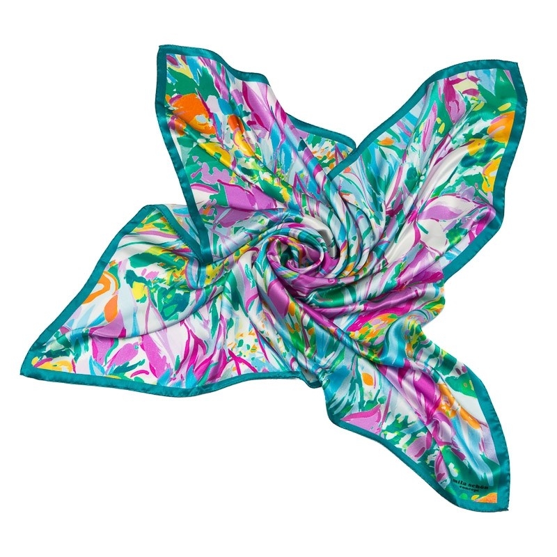 GIFT: Mila Schon irises turquoise scarf with pink and turquoise agate silver earrings