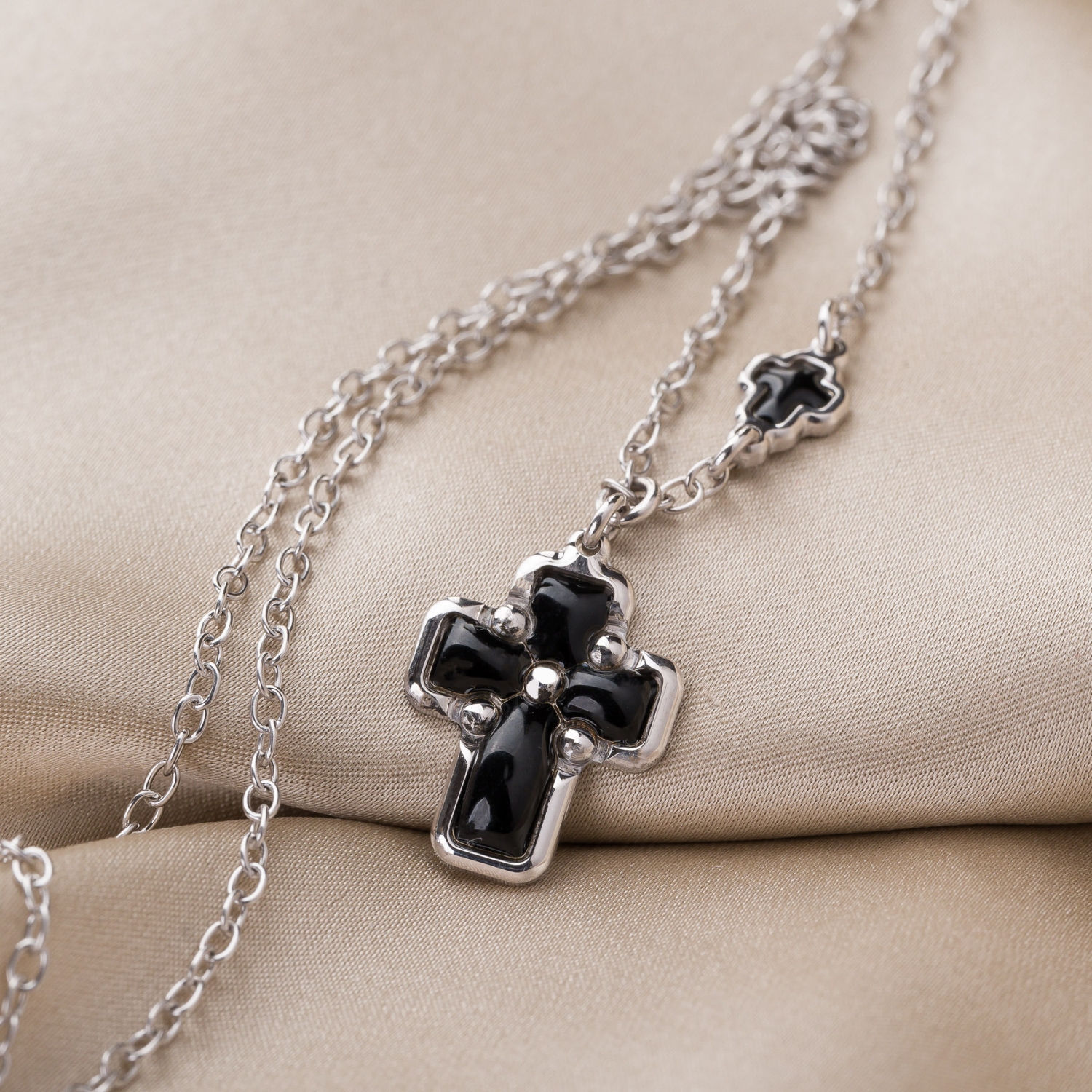 Sterling Silver Necklace Black Cross
