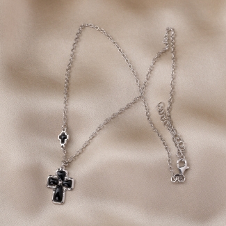 Sterling Silver Necklace Black Cross