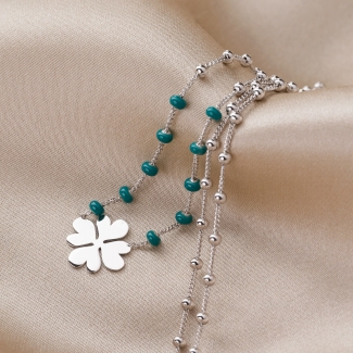 Sterling Silver Necklace Lucky Green Clover
