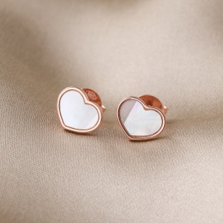 Cercei argint roz Minimal White Heart