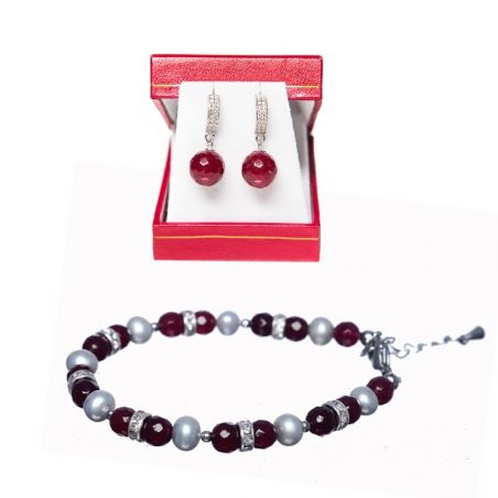 GIFT: agate bracelet - garnet cognac and brandy agate beads and silver earrings